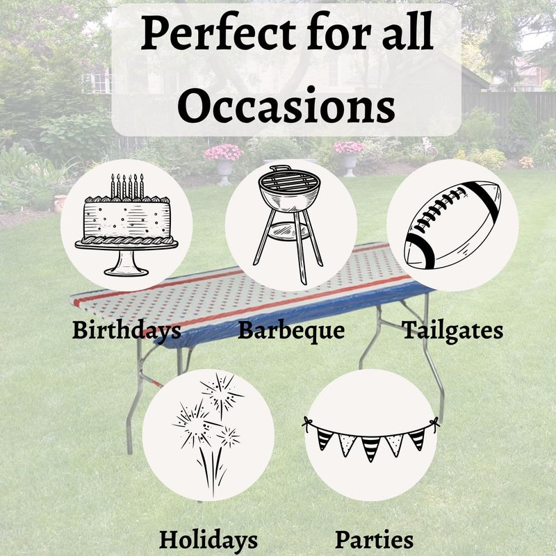 Kwik-Covers 6' Rectangle Plastic Table Covers 30" x 72", Bundle of 5 (Patriotic) - Image 5
